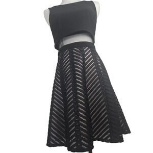 Betsy & Adam 4P Black Mesh Overlay Fit Flare Cocktail Dress Zip Back